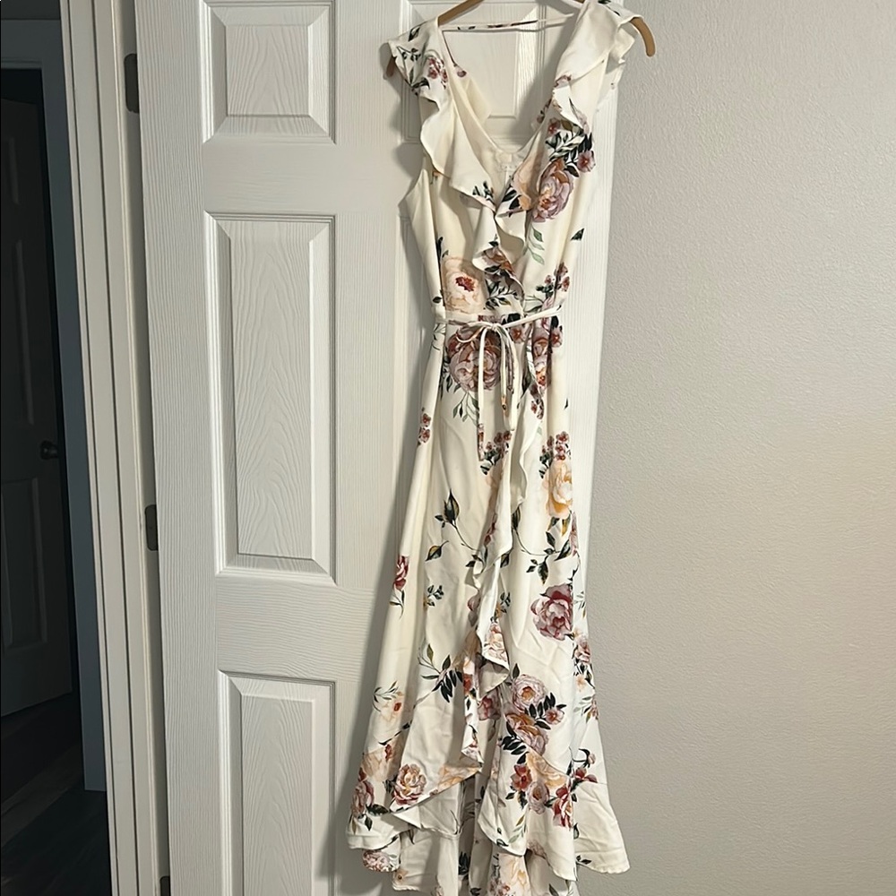 Floral Wrap Ruffle Maxi Dress